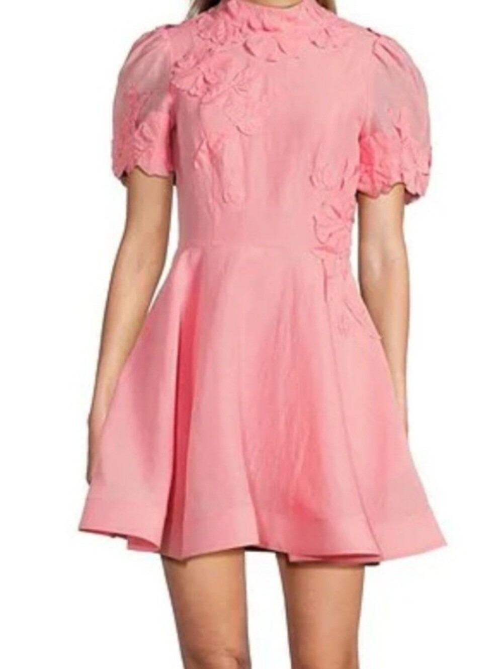 ANTONIO MELANI Pink Short-Sleeve Floral Appliqué Mini Dress